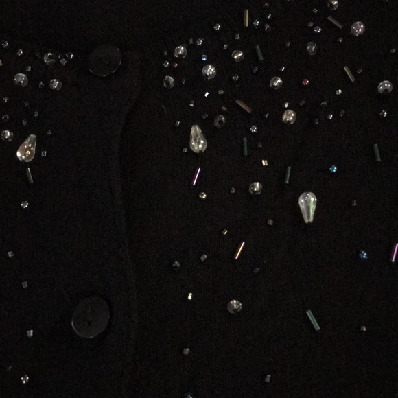 Black beaded cardigan sweater set 1X encrusted tank top sweater & button front - Picture 11 of 11